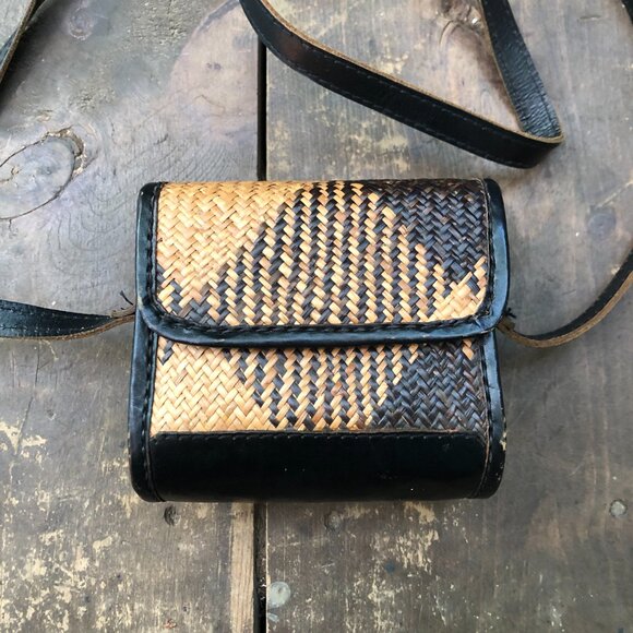 Rattan and Leather Mini Shoulder Bag - Picture 2 of 10